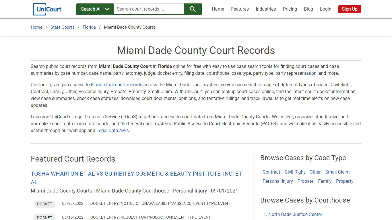 Miami Dade County Court Records | Florida | UniCourt